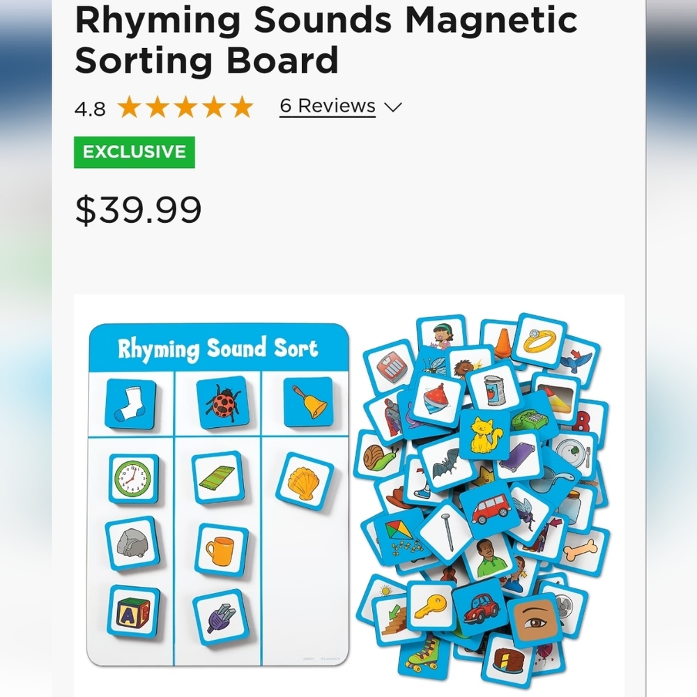 EUC Lakeshore Magnetic Sound Sorting Board (Rhyming Sounds) Educational Toy